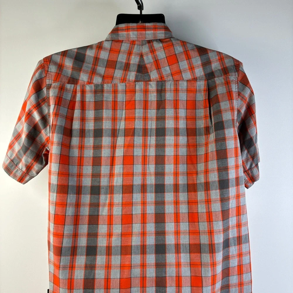 The North Face Men's Small Short Sleeve Plaid‎ Snap Front Western Shirt Orange